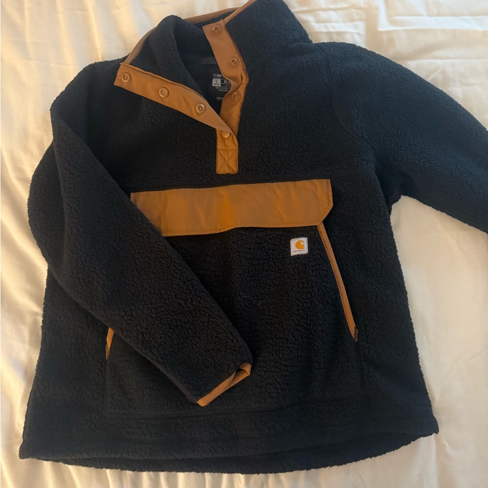 Carhartt- Women’s Black and Brown Sherpa Pullover Jacket